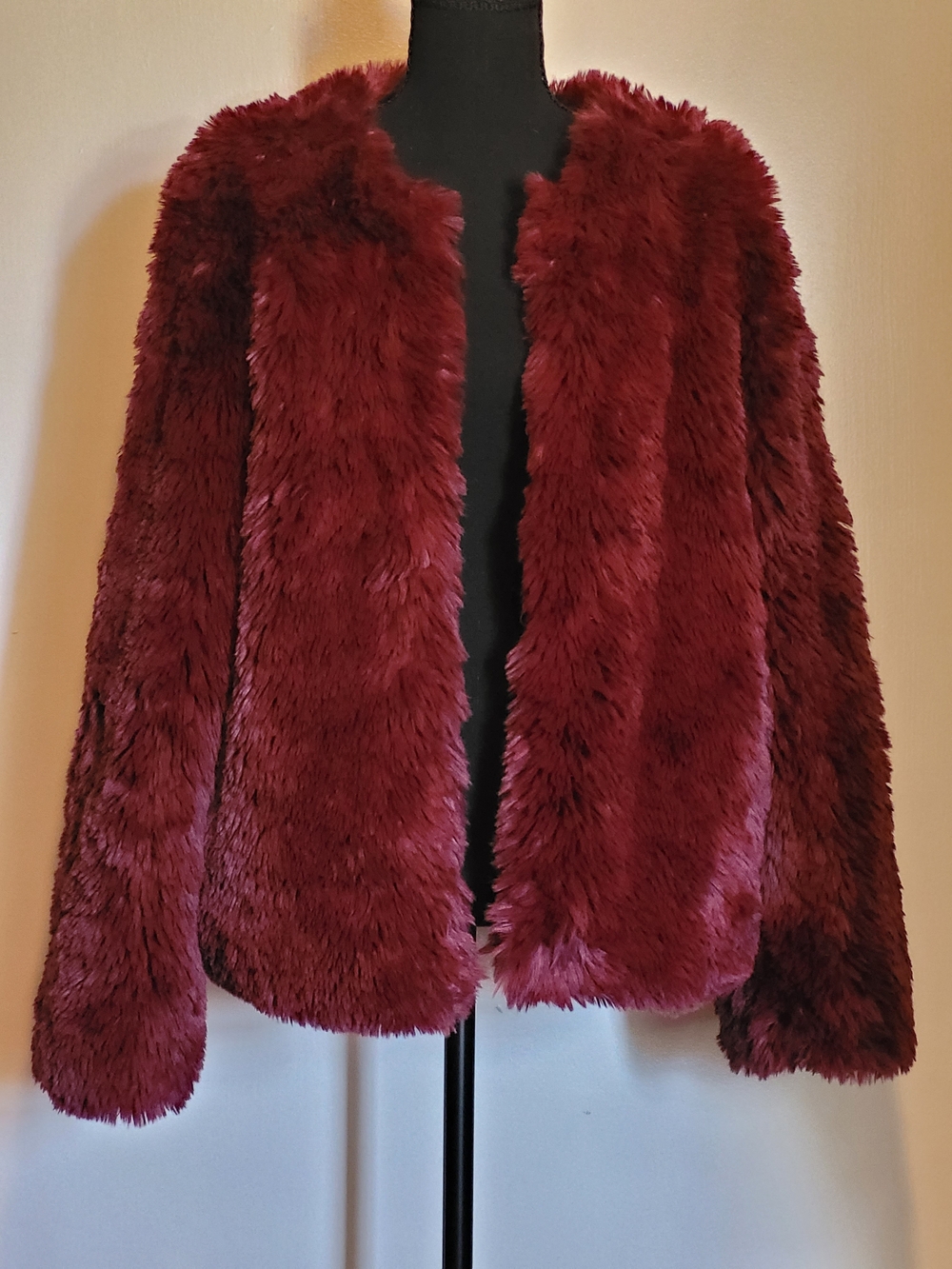 Simply Vera Vera Wang Burgundy Wine Faux Fur Teddy Jacket Shaggy Plush Size M